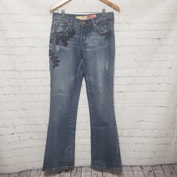 7FAM Sz 28 Floral & Rhinestone Embellished Jeans - Picture 2 of 16